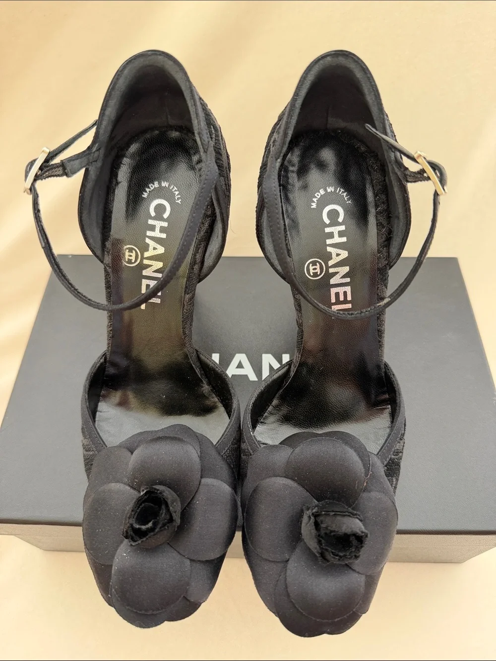 CHANEL Black Camellia Heel